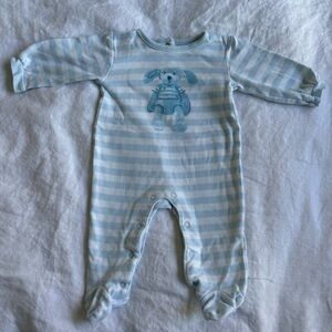 Absorba Blue and White Striped  Sleeper/Pajamas Size 6-9 M